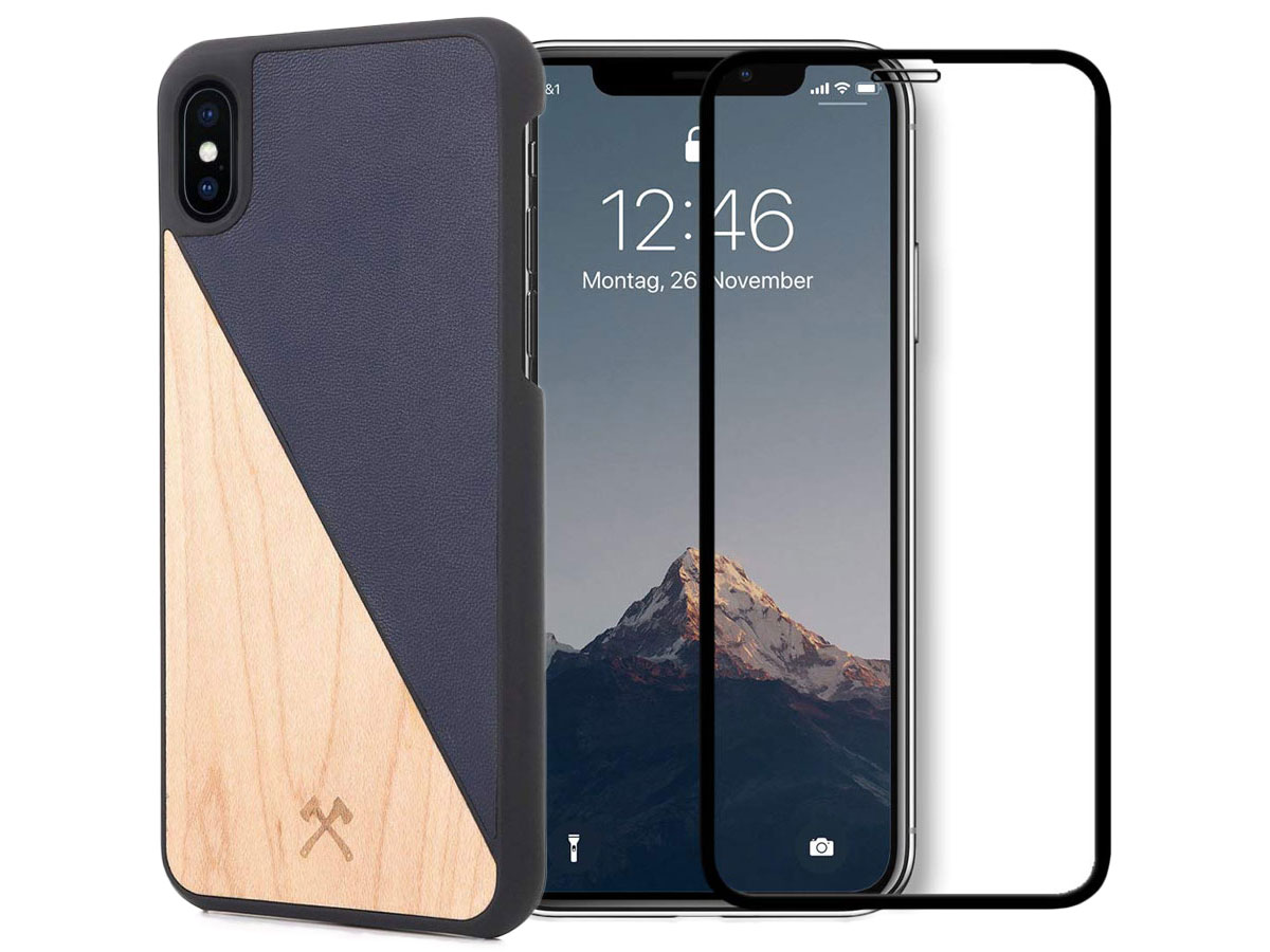 Woodcessories EcoSplit Blauw - iPhone Xs Max Hoesje met Protector