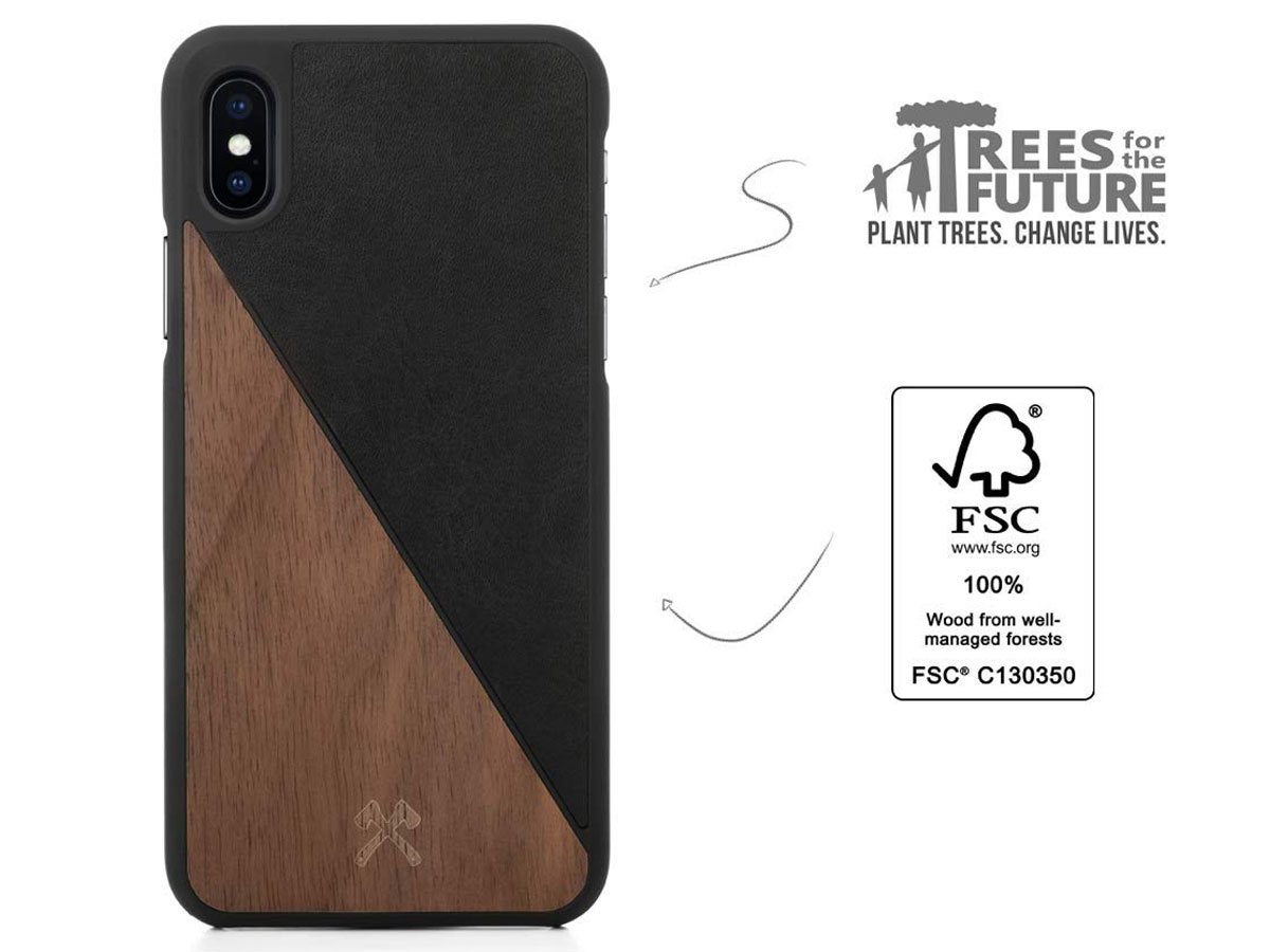 Woodcessories EcoSplit Zwart - iPhone Xs Max Hoesje met Protector