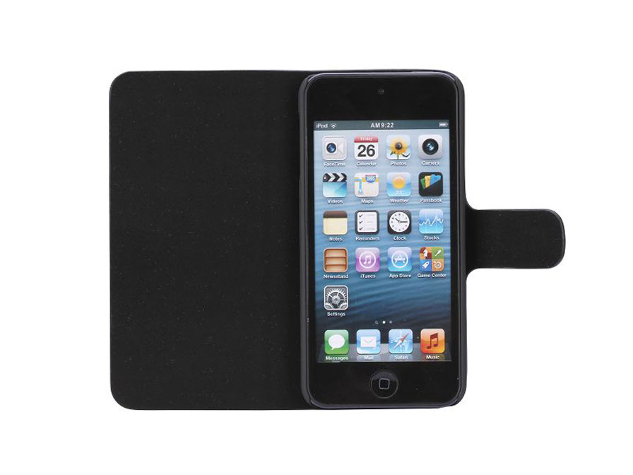 mumbi Borsa in vera pelle compatibile con iPod Touch 5G / 6G, (Linguetta con funzione di retrazione, supporto estraibile), nero