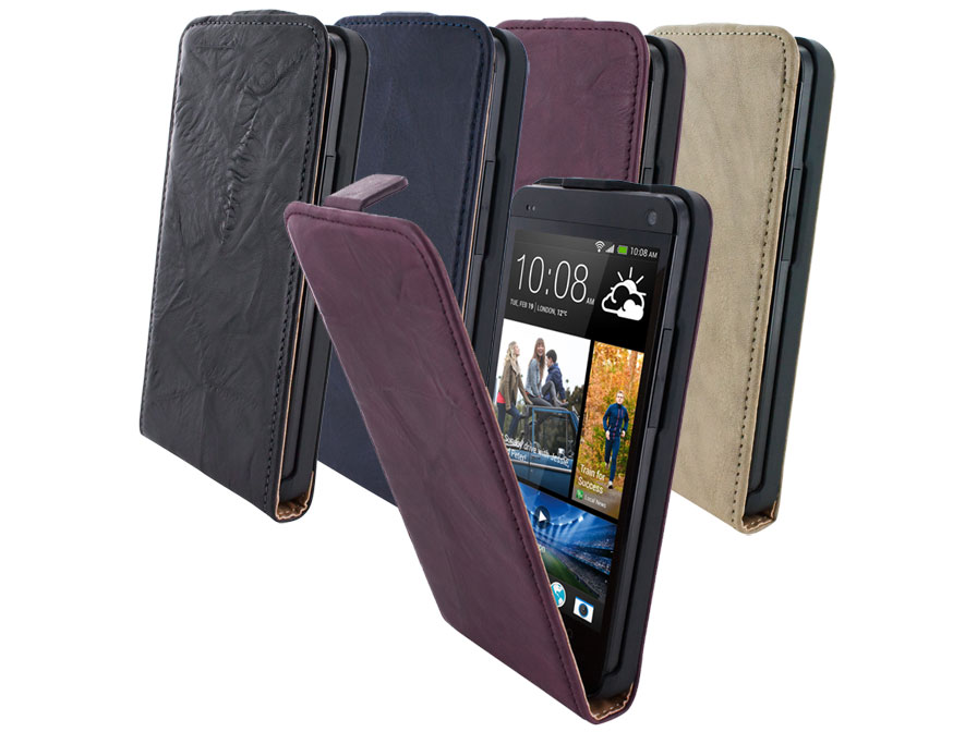 Mobiparts Vintage Echt Leren Flip Case voor HTC One (M7)