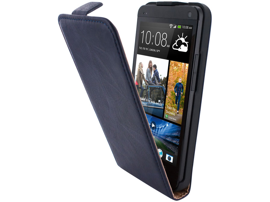 Mobiparts Vintage Echt Leren Flip Case voor HTC One (M7)