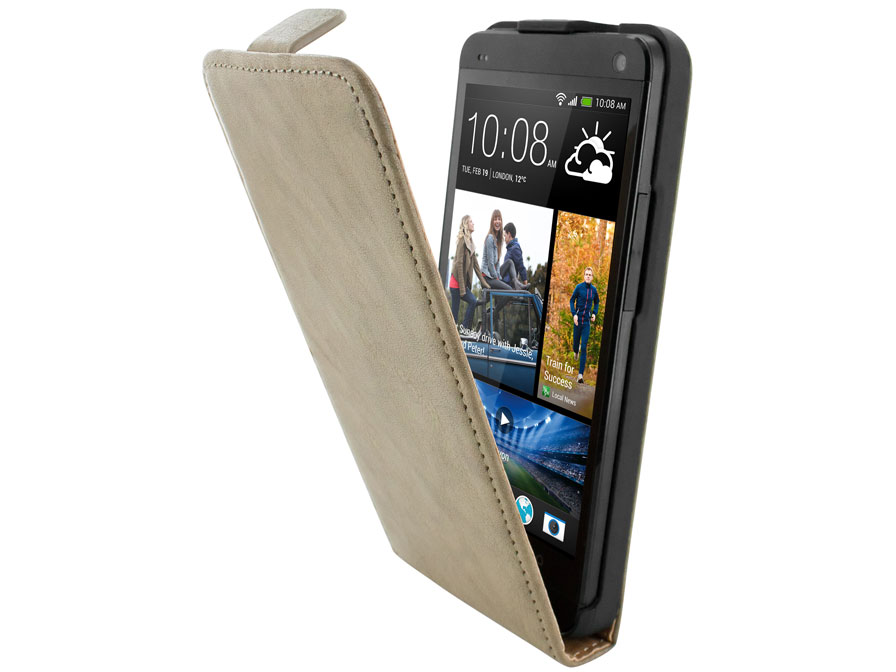 Mobiparts Vintage Echt Leren Flip Case voor HTC One (M7)