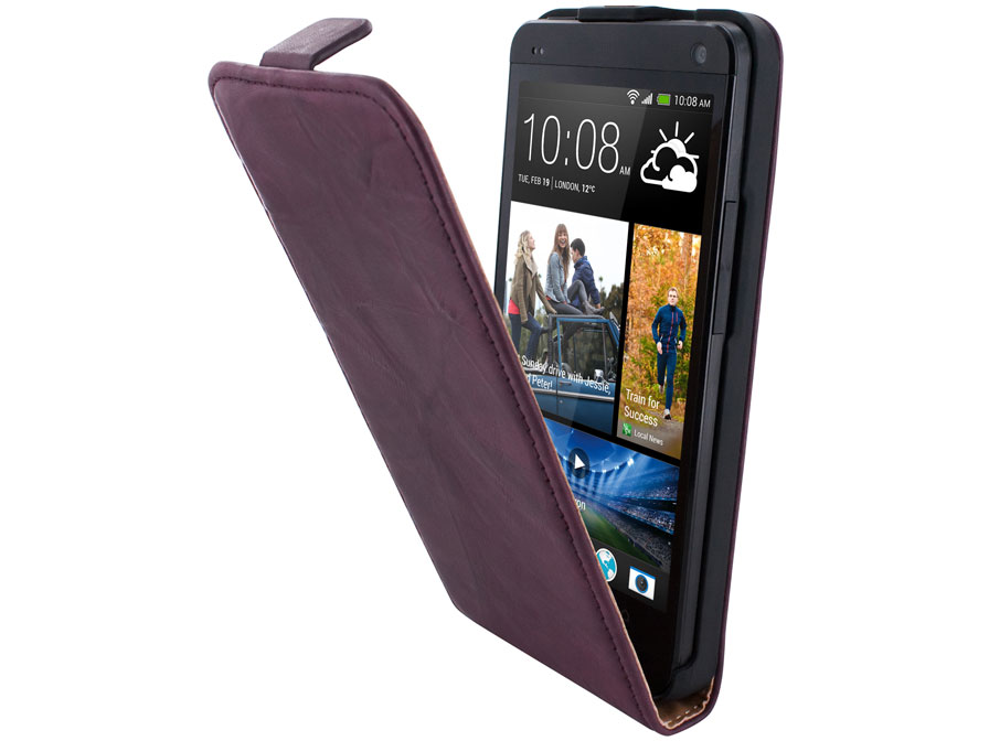 Mobiparts Vintage Echt Leren Flip Case voor HTC One (M7)