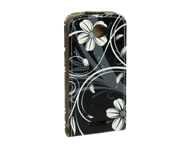 Black Flowers Kunstleren Flip Case voor HTC One X