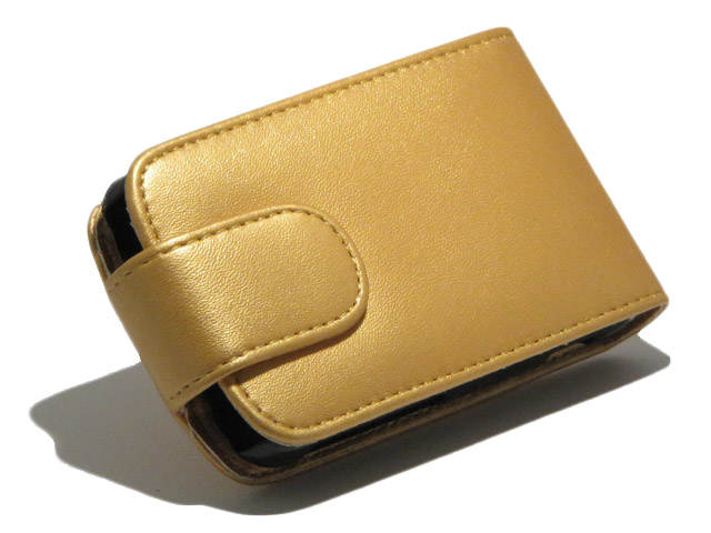 Golden Leather Flip Case voor HTC Wildfire S