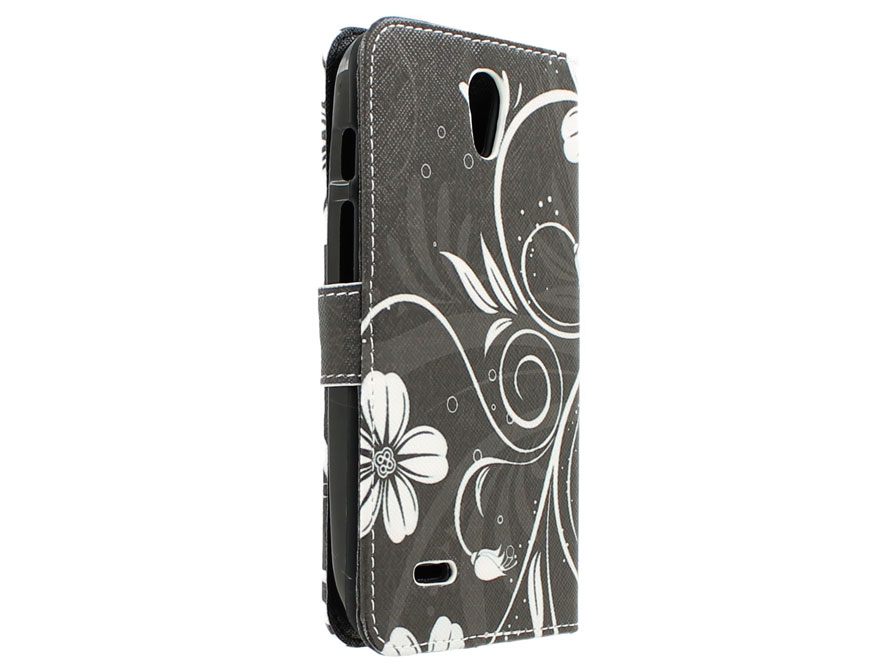 White Flowers Book Case - Huawei Ascend G610 hoesje