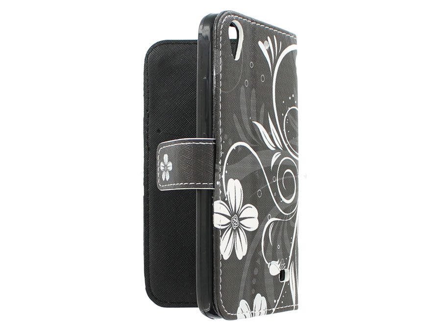 White Flowers Book Case - Huawei Ascend G620s hoesje