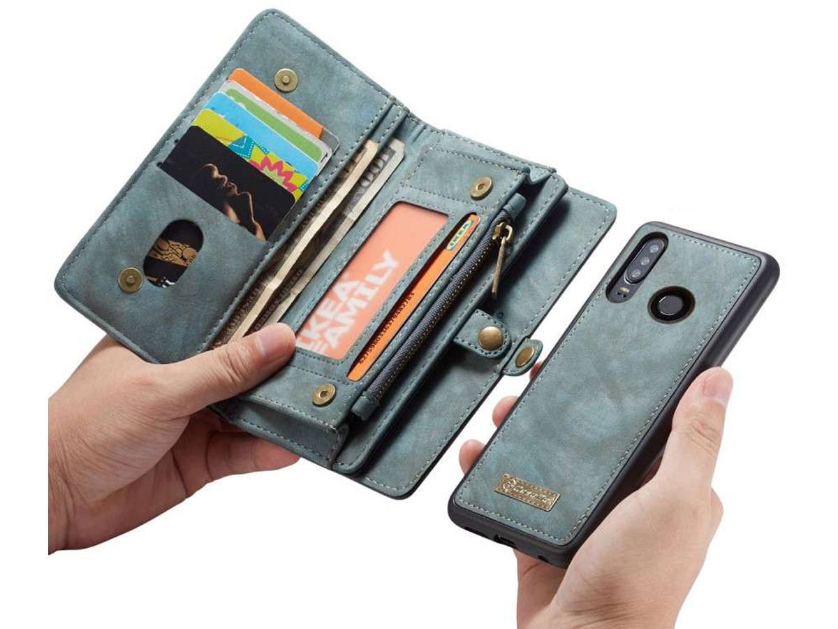 CaseMe 2in1 Wallet Ritsvak Case Blauw - Huawei P30 Lite (New Edition) Hoesje