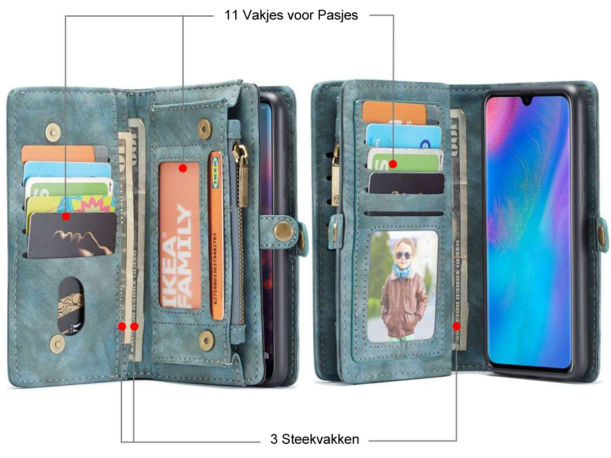 CaseMe 2in1 Wallet Ritsvak Case Blauw - Huawei P30 Lite (New Edition) Hoesje
