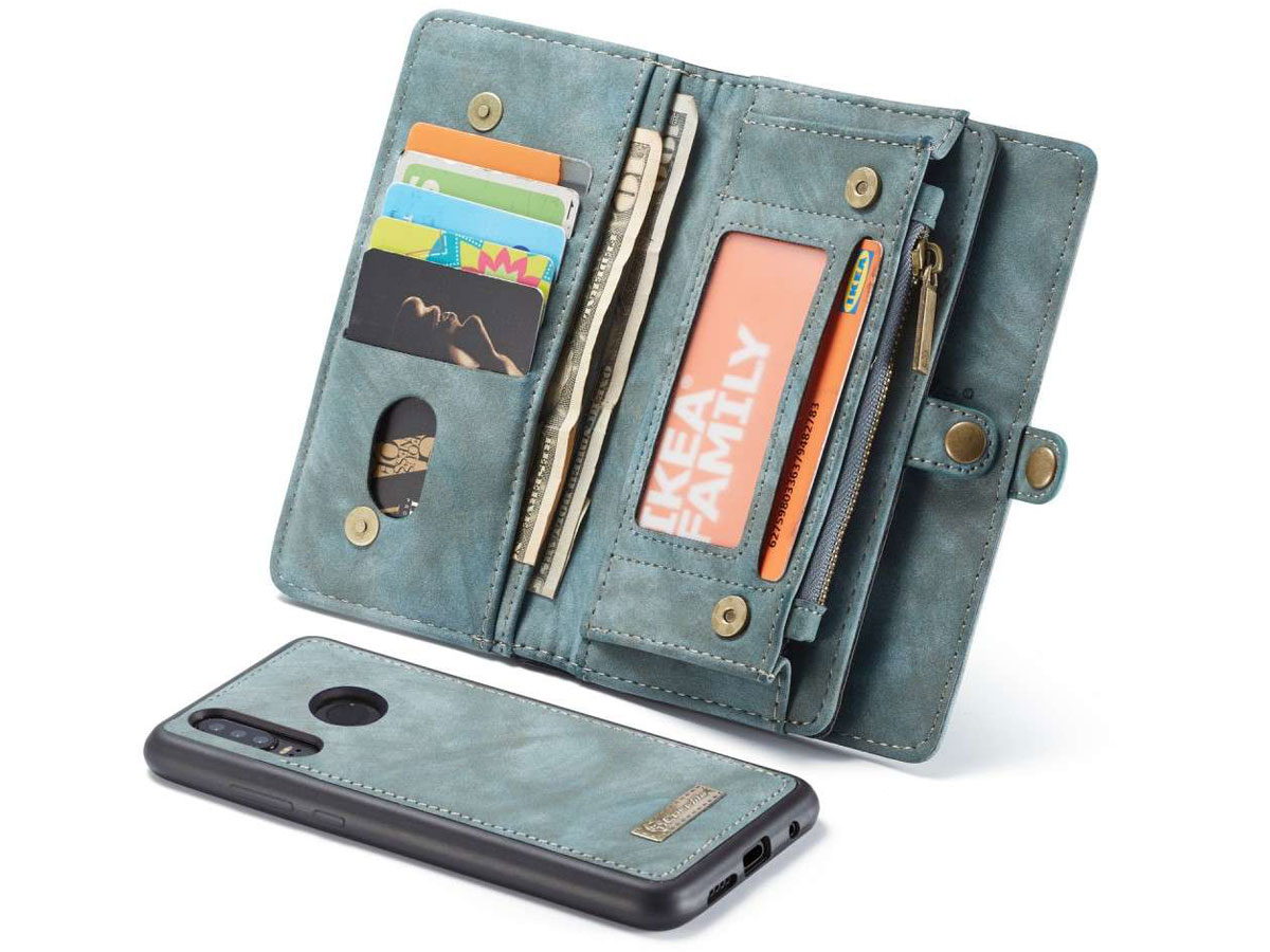 CaseMe 2in1 Wallet Ritsvak Case Blauw - Huawei P30 Lite (New Edition) Hoesje