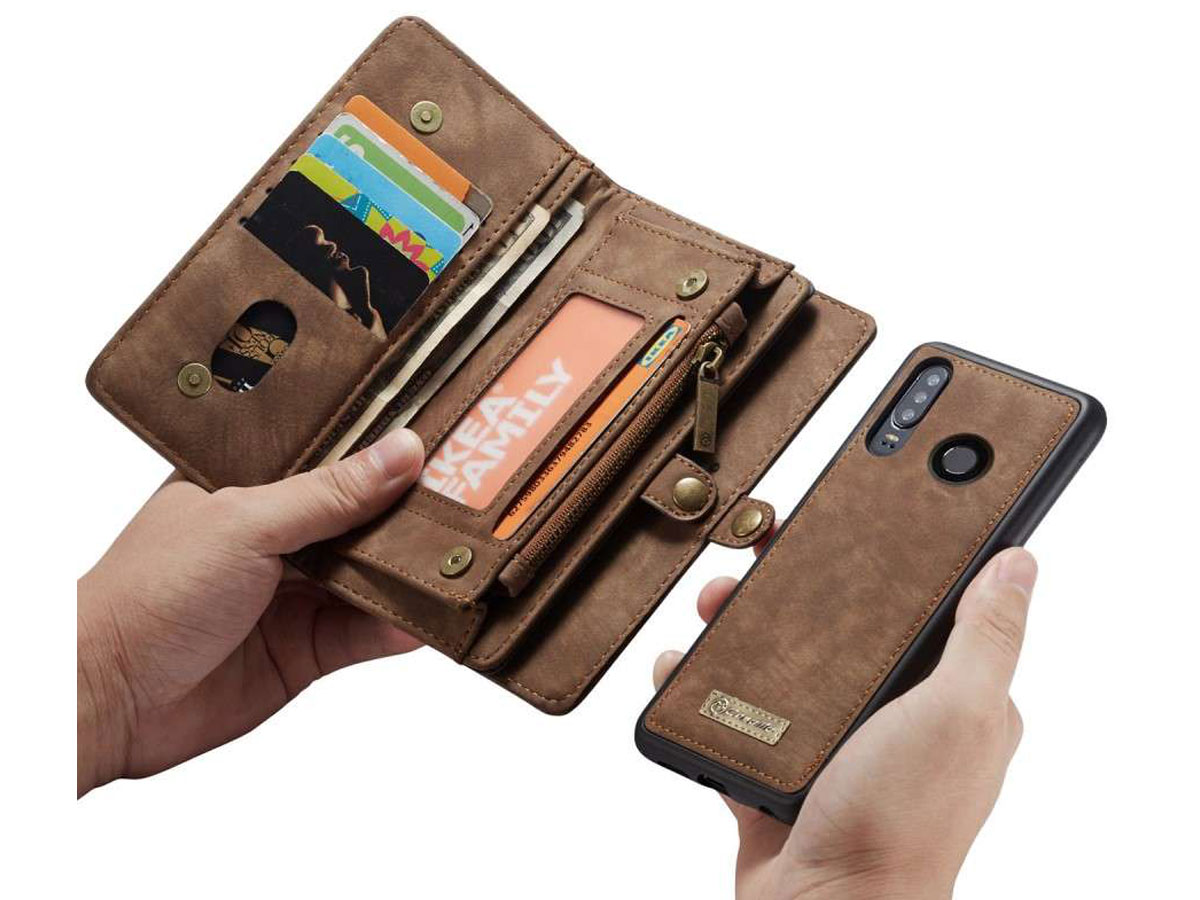 CaseMe 2in1 Wallet Ritsvak Case Bruin - Huawei P30 Lite (New Edition) Hoesje