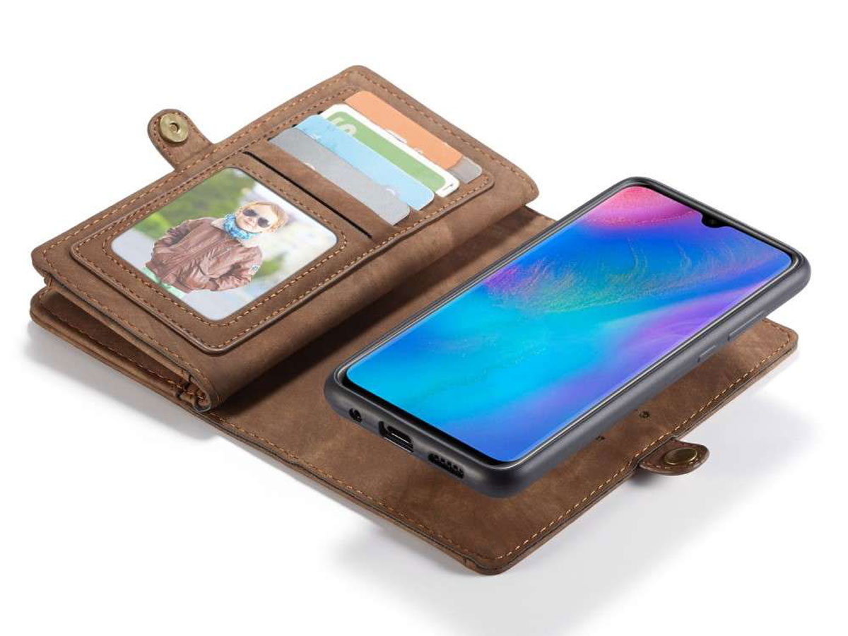 CaseMe 2in1 Wallet Ritsvak Case Bruin - Huawei P30 Lite (New Edition) Hoesje