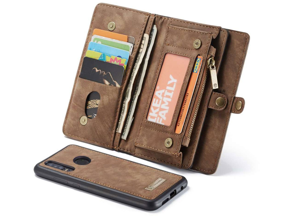 CaseMe 2in1 Wallet Ritsvak Case Bruin - Huawei P30 Lite (New Edition) Hoesje