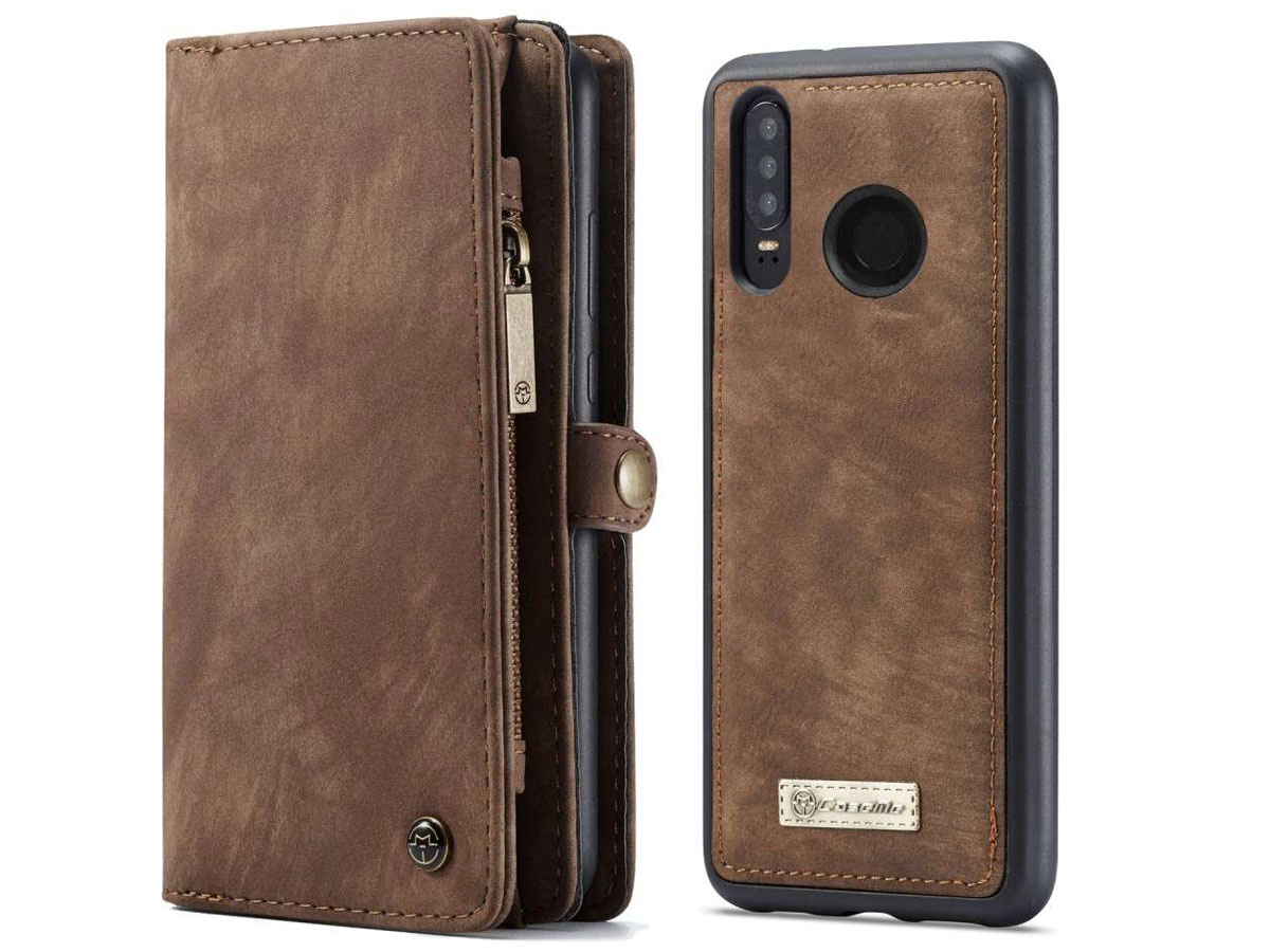 CaseMe 2in1 Wallet Ritsvak Case Bruin - Huawei P30 Lite (New Edition) Hoesje