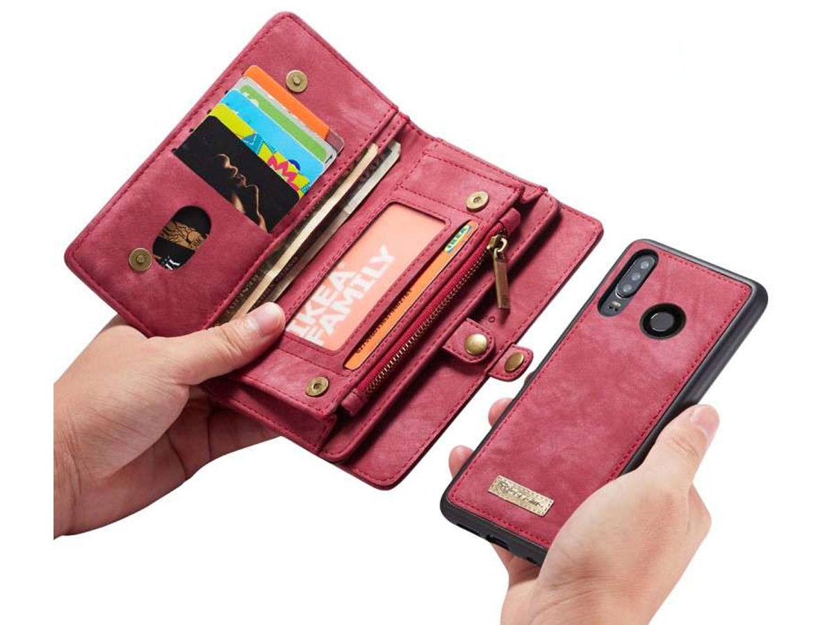 CaseMe 2in1 Wallet Ritsvak Case Rood - Huawei P30 Lite (New Edition) Hoesje