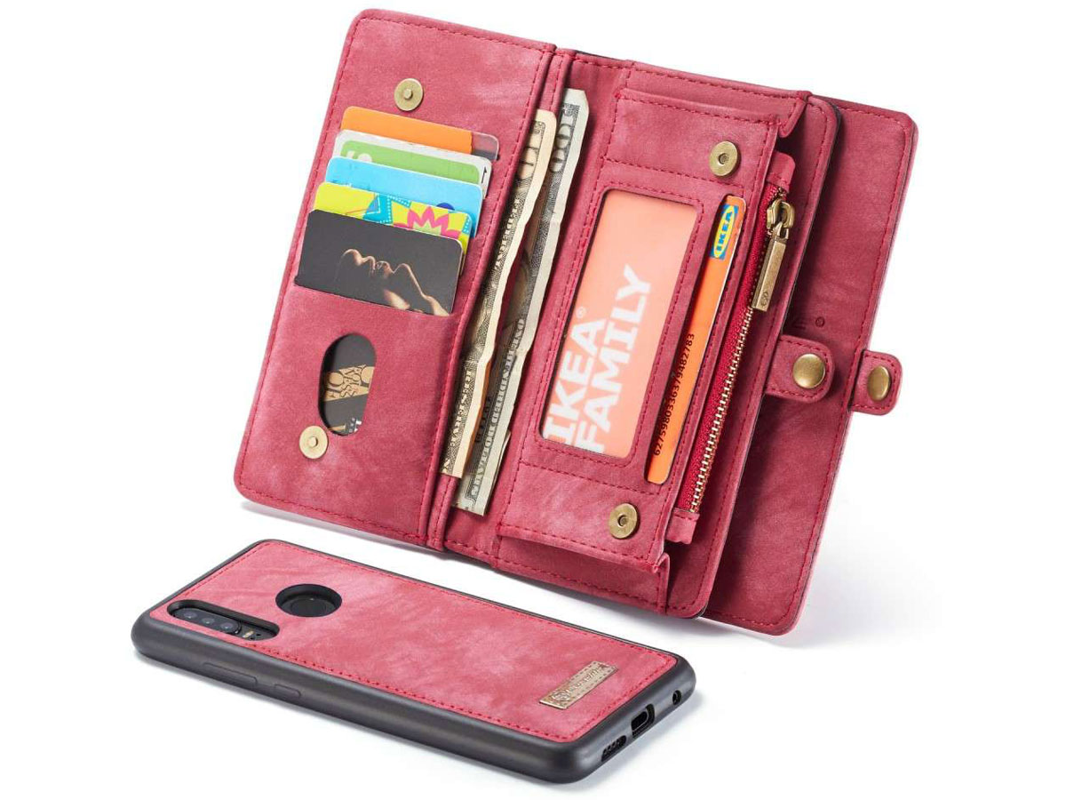 CaseMe 2in1 Wallet Ritsvak Case Rood - Huawei P30 Lite (New Edition) Hoesje