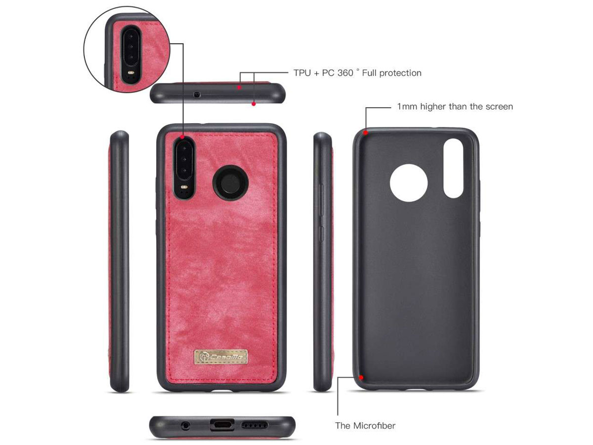 CaseMe 2in1 Wallet Ritsvak Case Rood - Huawei P30 Lite (New Edition) Hoesje