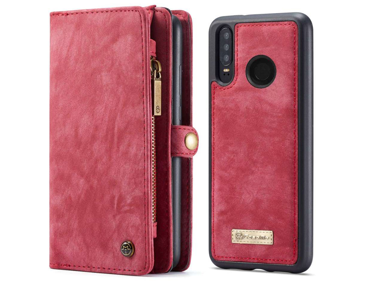 CaseMe 2in1 Wallet Ritsvak Case Rood - Huawei P30 Lite (New Edition) Hoesje