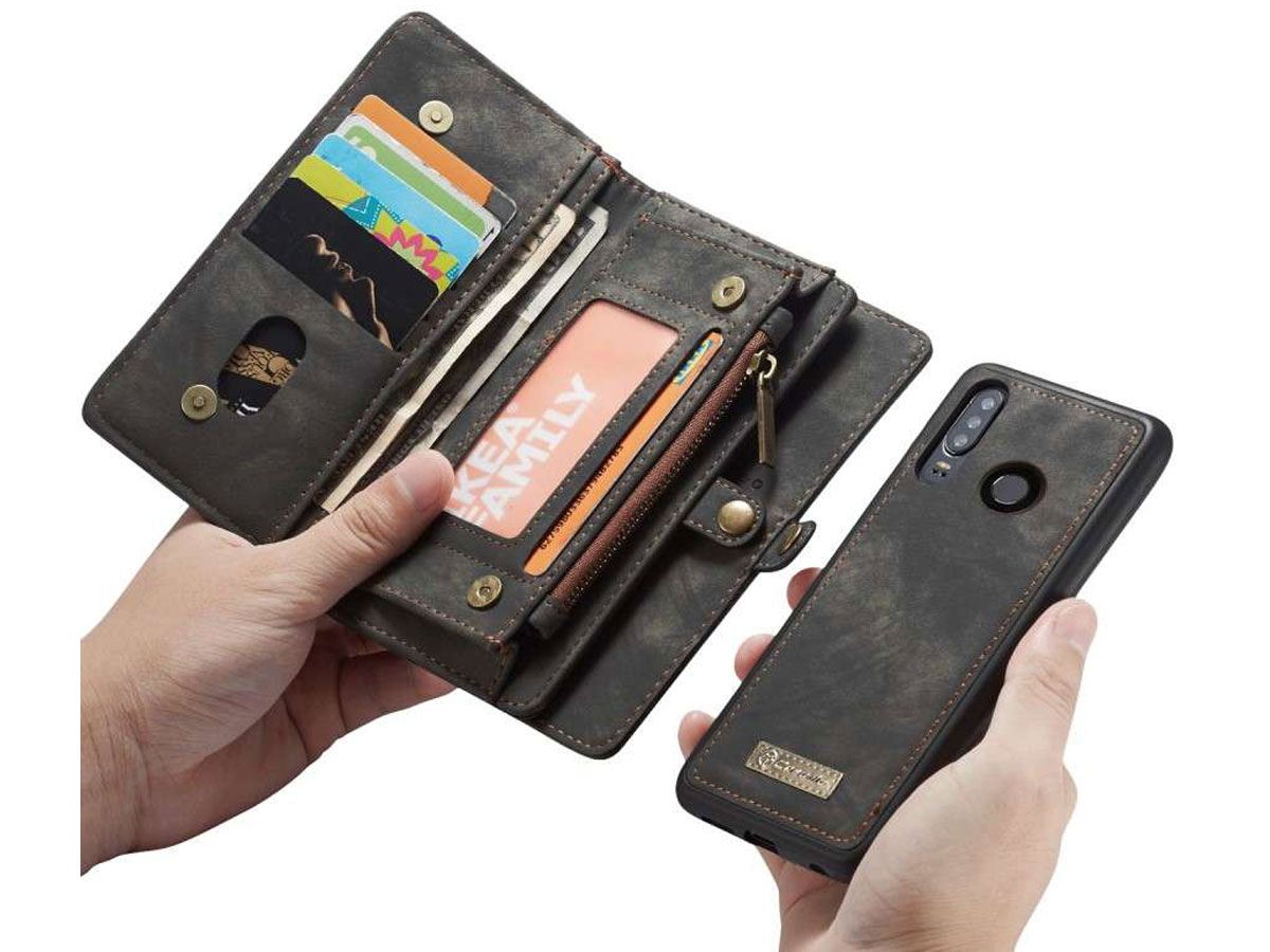 CaseMe 2in1 Wallet Ritsvak Case Zwart - Huawei P30 Lite (New Edition) Hoesje
