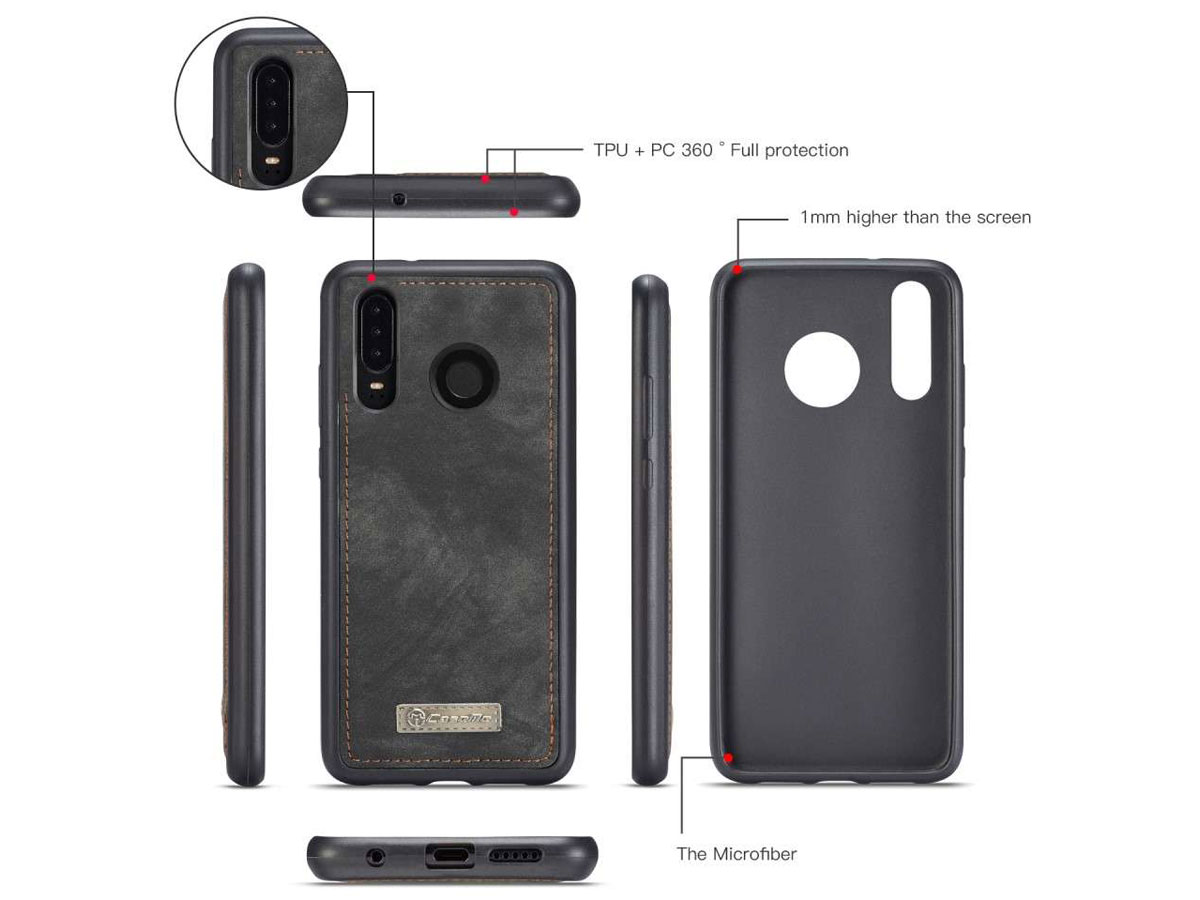 CaseMe 2in1 Wallet Ritsvak Case Zwart - Huawei P30 Lite (New Edition) Hoesje