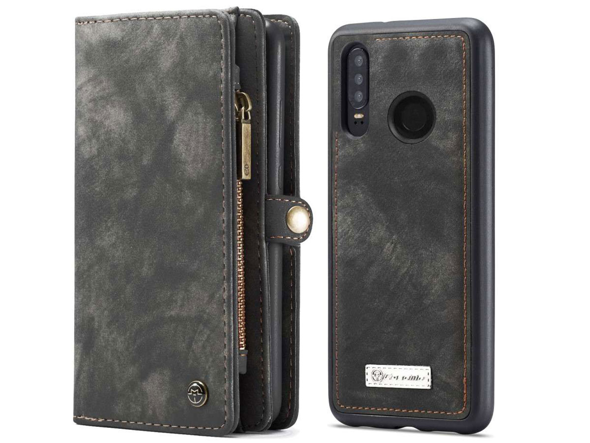 CaseMe 2in1 Wallet Ritsvak Case Zwart - Huawei P30 Lite (New Edition) Hoesje