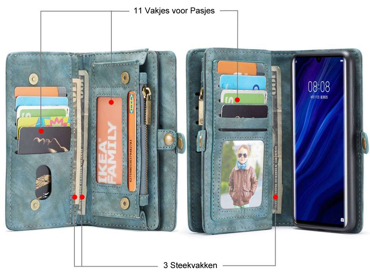 CaseMe 2in1 Wallet Ritsvak Case Blauw - Huawei P30 Pro (New Edition) Hoesje