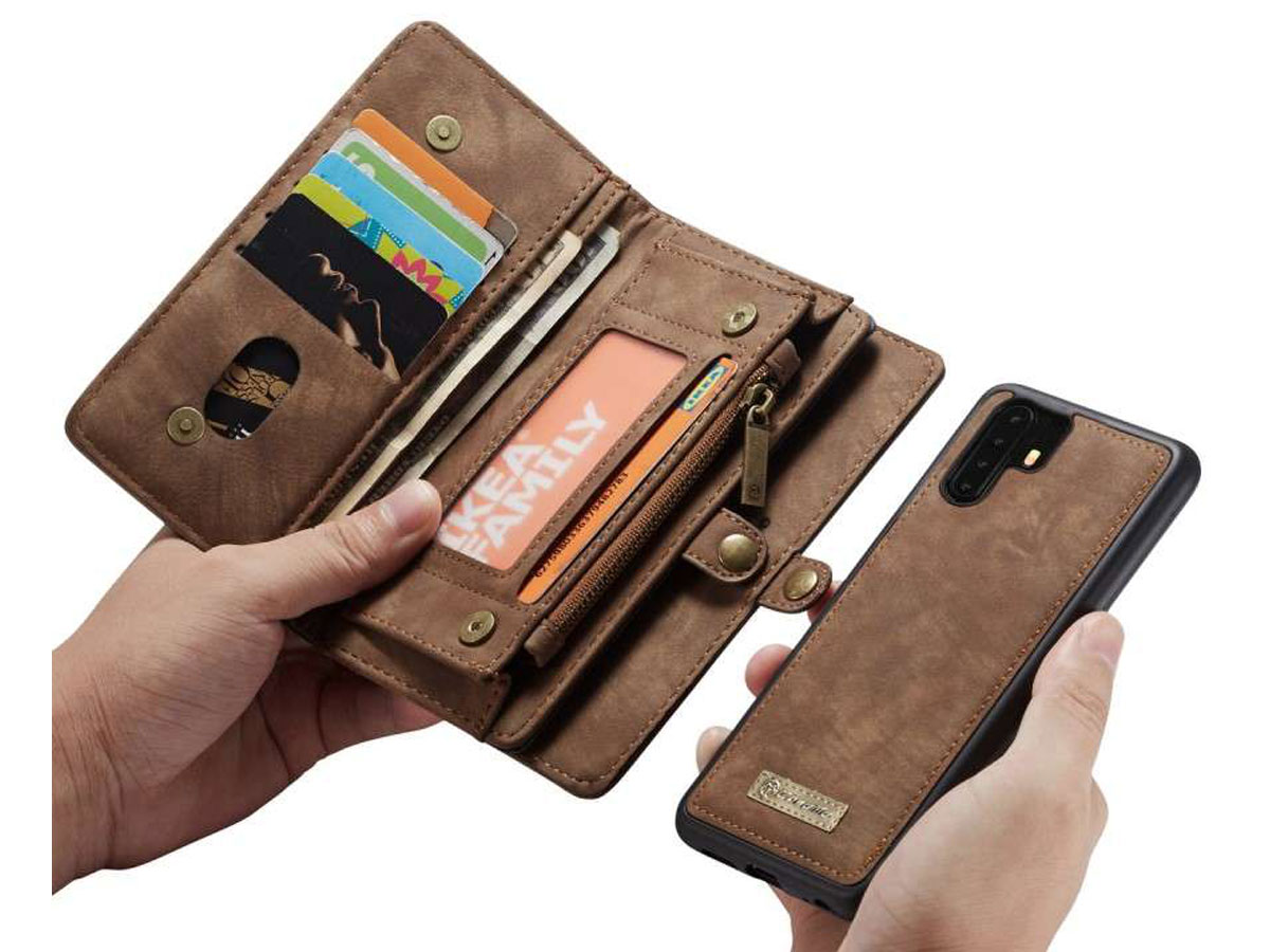 CaseMe 2in1 Wallet Ritsvak Case Bruin - Huawei P30 Pro (New Edition) Hoesje