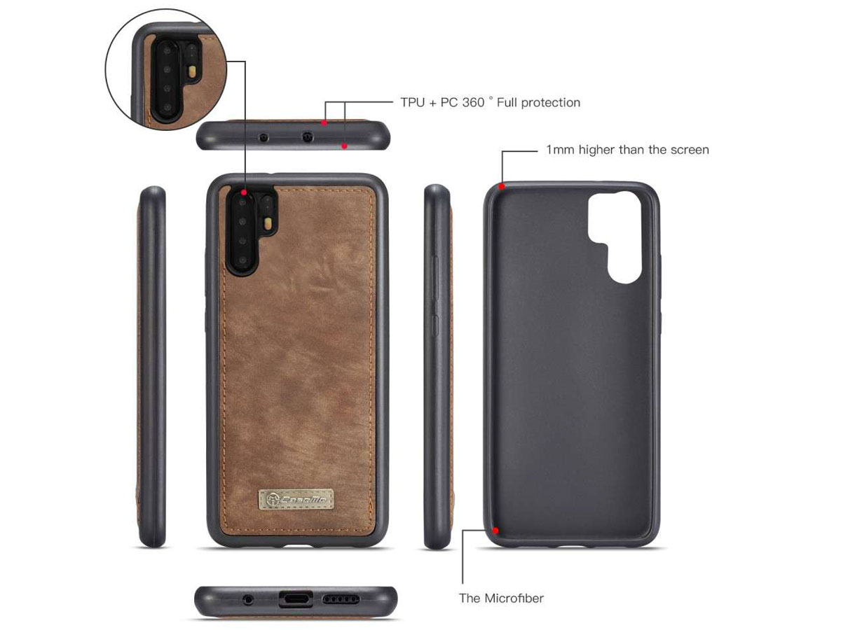 CaseMe 2in1 Wallet Ritsvak Case Bruin - Huawei P30 Pro (New Edition) Hoesje