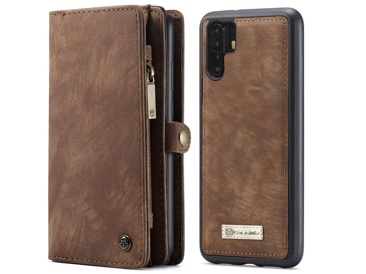 CaseMe 2in1 Wallet Ritsvak Case Bruin - Huawei P30 Pro (New Edition) Hoesje