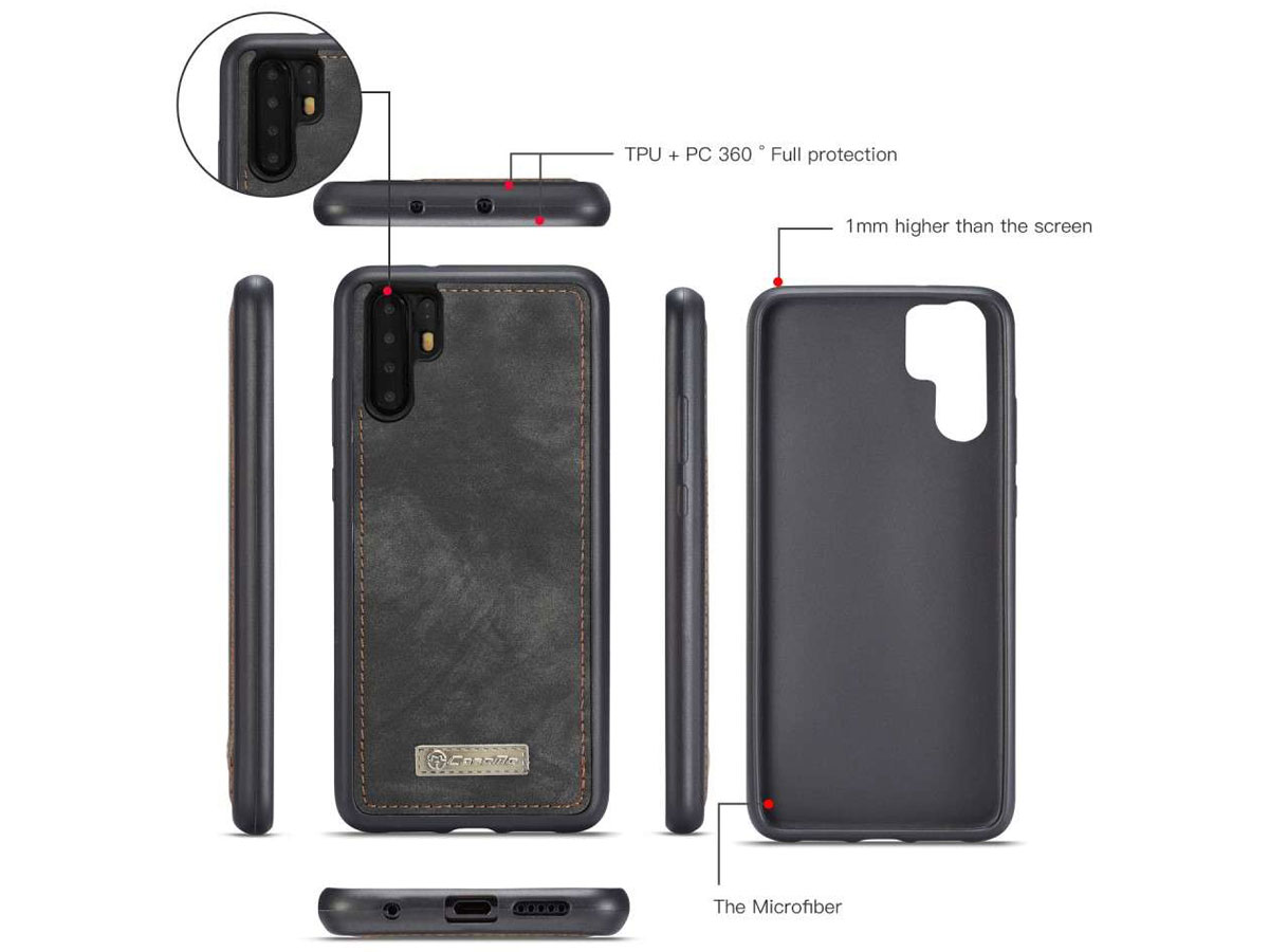 CaseMe 2in1 Wallet Ritsvak Case Zwart - Huawei P30 Pro (New Edition) Hoesje