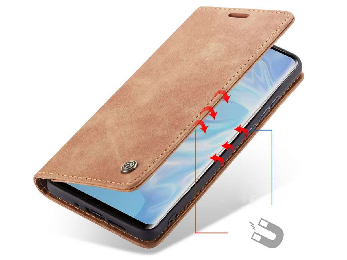 CaseMe Vintage BookCase Tan - Huawei P30 Pro (New Edition) hoesje