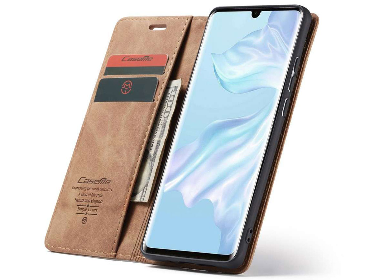 CaseMe Vintage BookCase Tan - Huawei P30 Pro (New Edition) hoesje