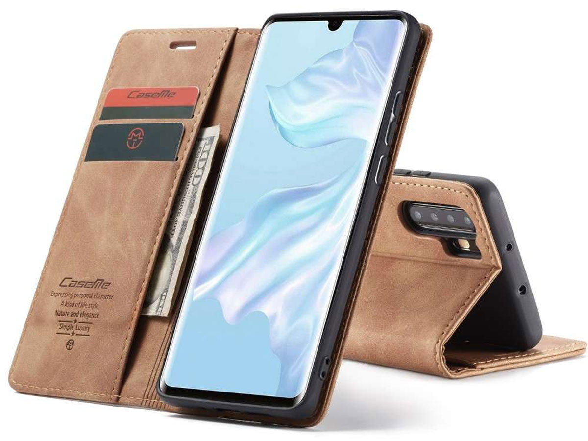 CaseMe Vintage BookCase Tan - Huawei P30 Pro (New Edition) hoesje