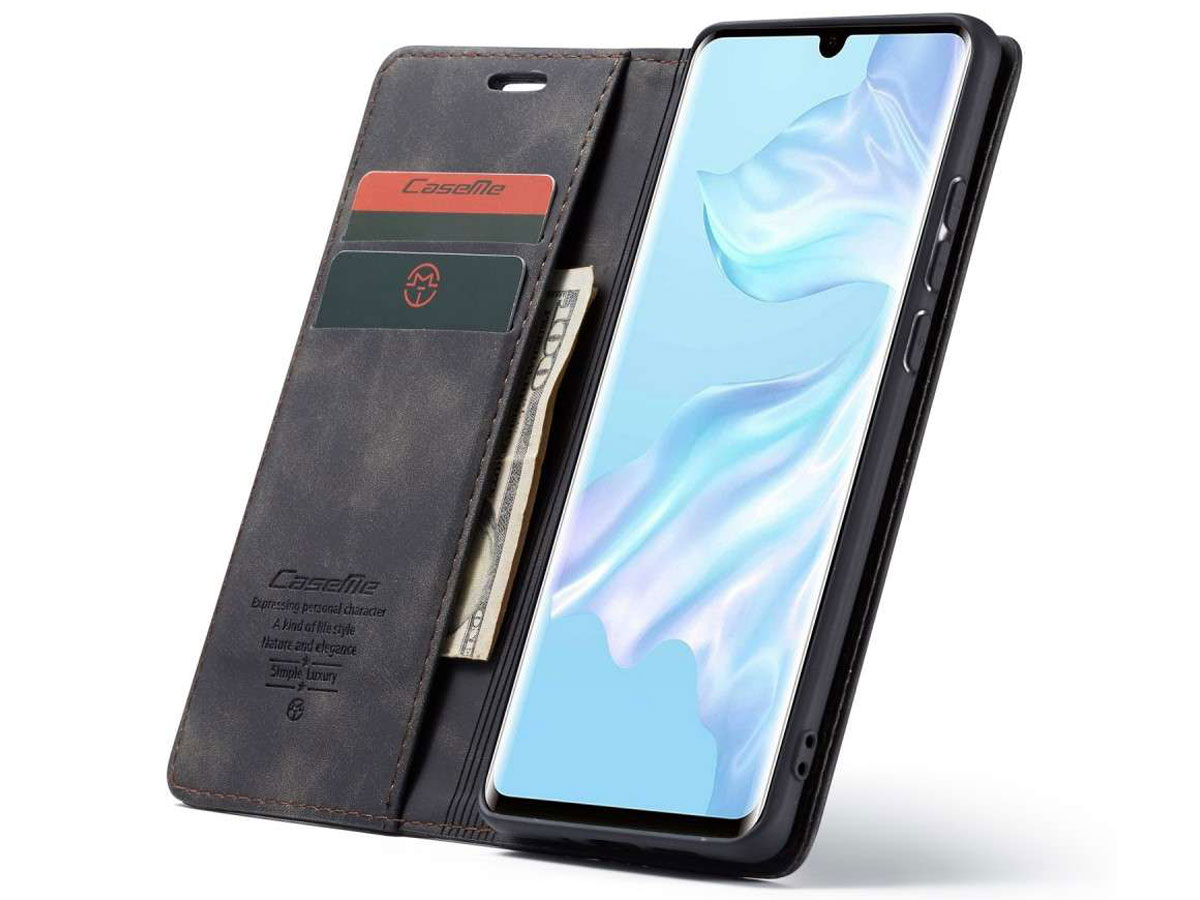 CaseMe Vintage BookCase Zwart - Huawei P30 Pro (New Edition) hoesje