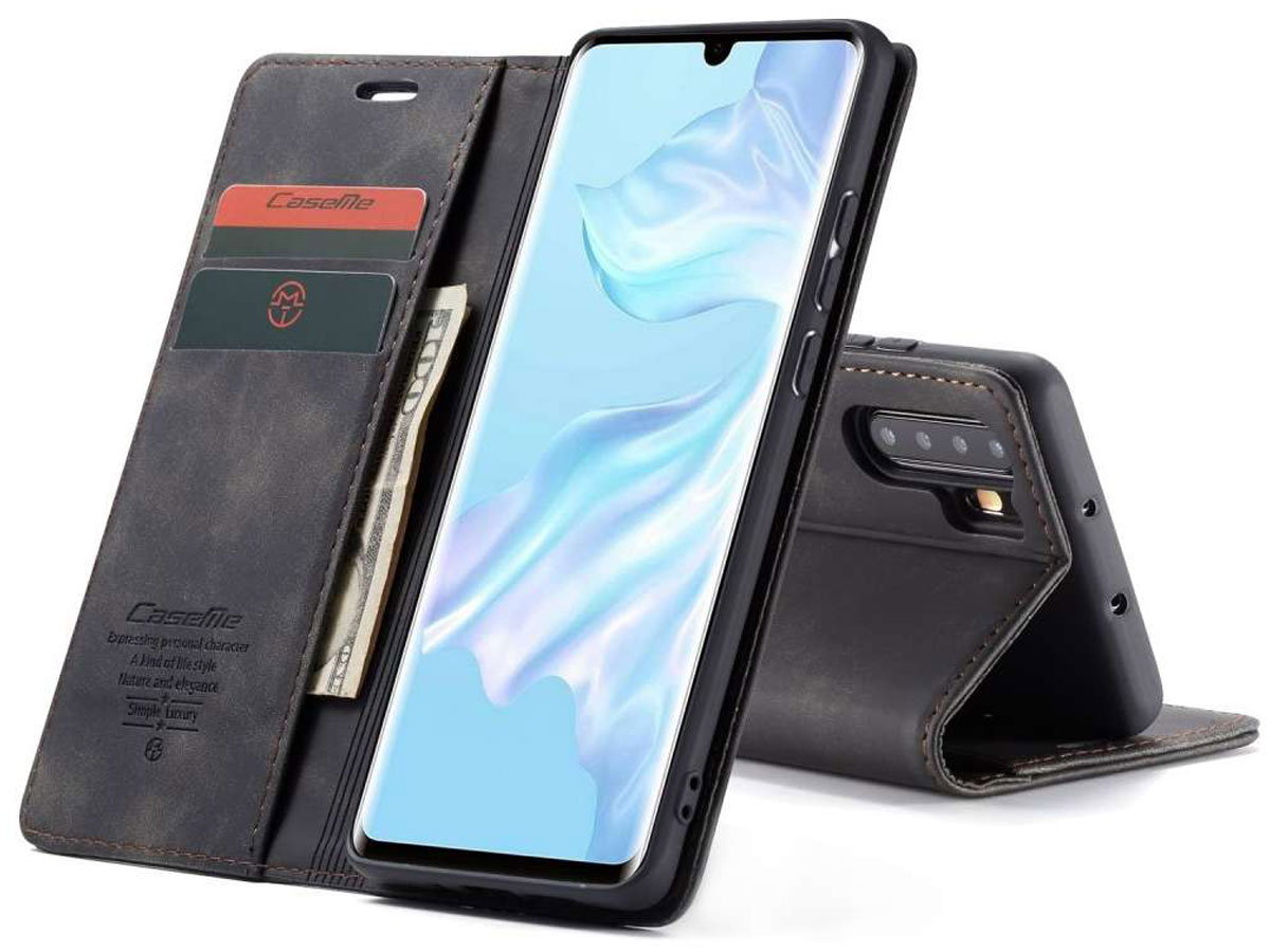 CaseMe Vintage BookCase Zwart - Huawei P30 Pro (New Edition) hoesje