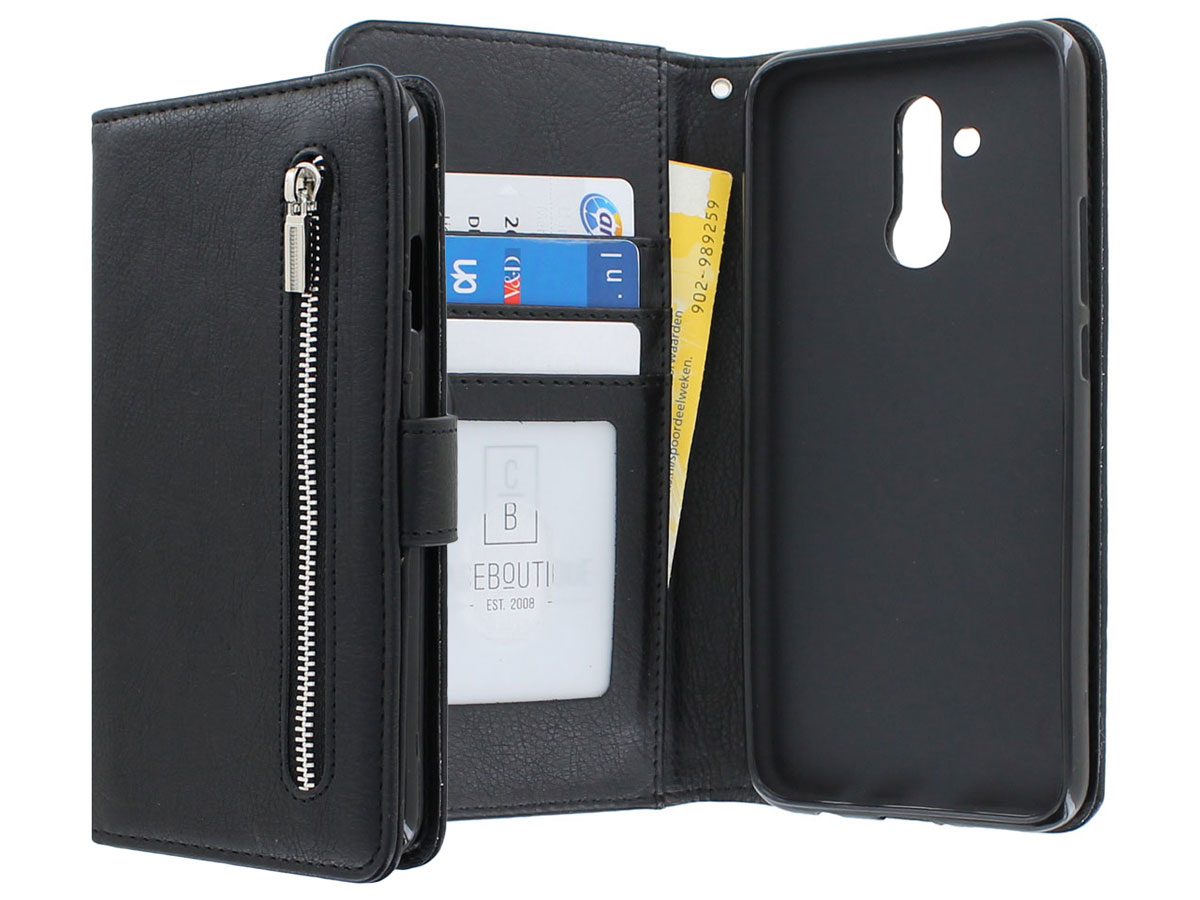 Zipper Wallet Case Zwart - Huawei Mate 20 Lite hoesje