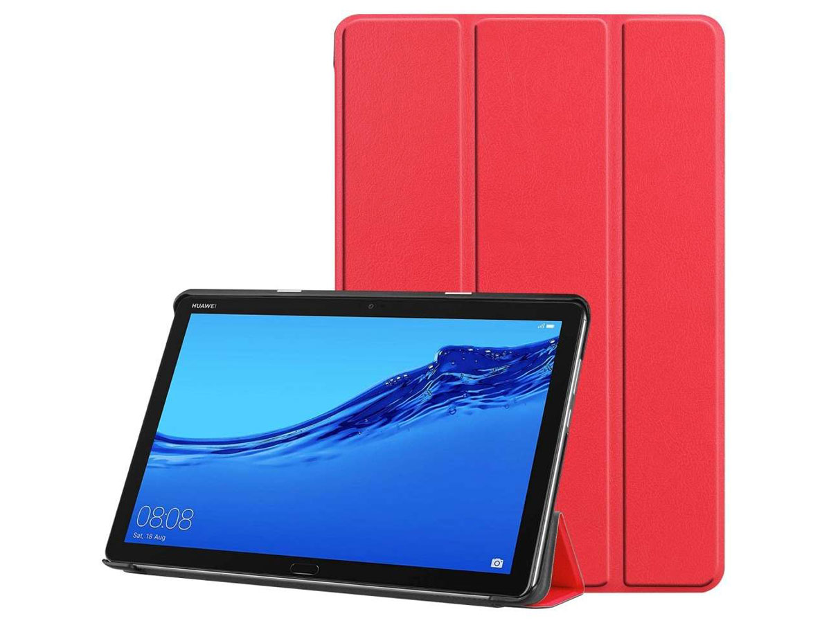 Smart Tri-Fold Bookcase Rood - Huawei Mediapad M5 Lite Hoesje