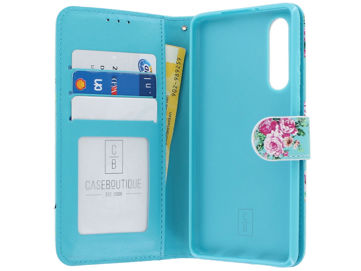Bookcase Mapje Bloemenprint Blauw - Huawei P30 hoesje