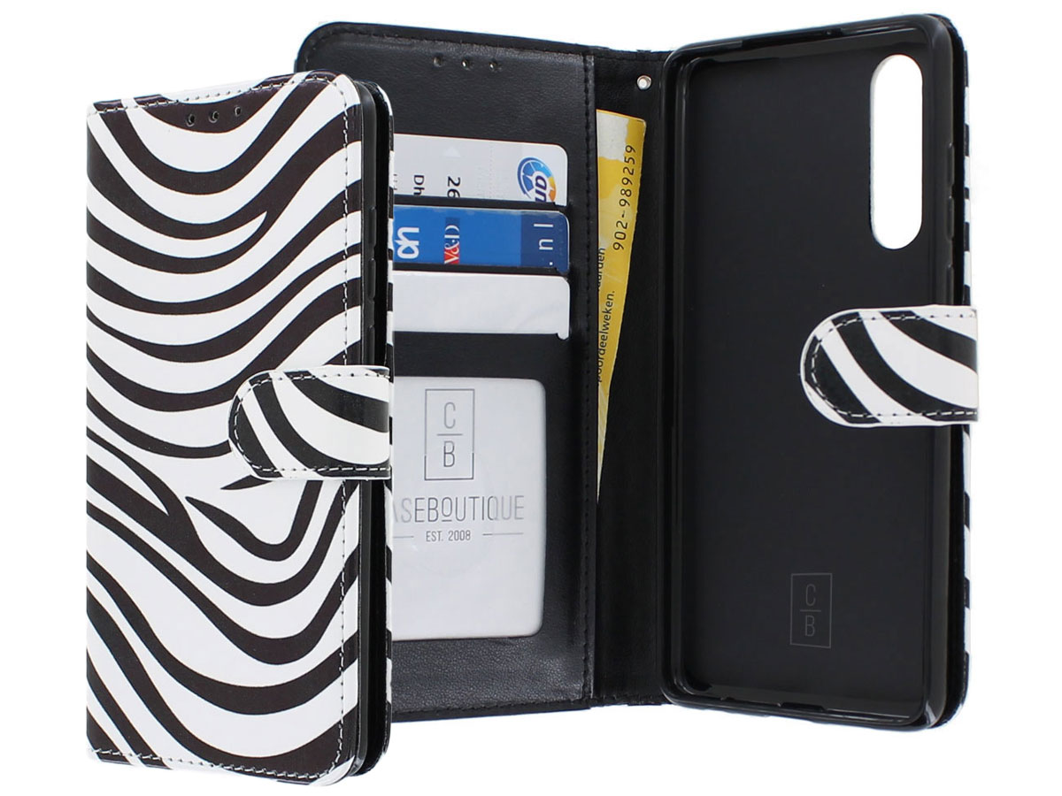 Bookcase Mapje Zebra Print - Huawei P30 hoesje