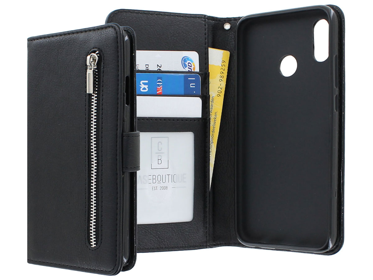 Zipper Wallet Case Zwart - Huawei P Smart+ hoesje