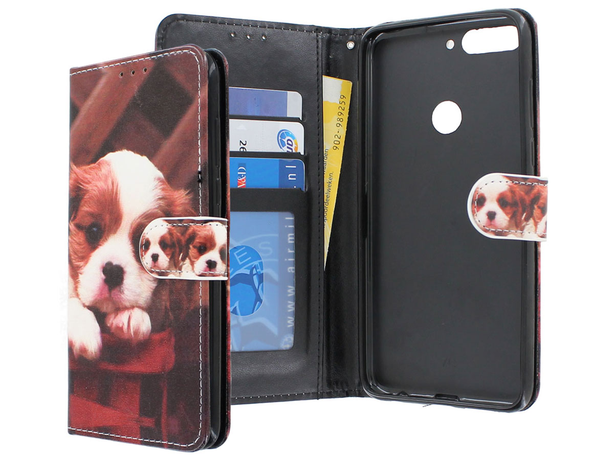 Puppy Dog Bookcase Wallet - Huawei Y7 2018 hoesje
