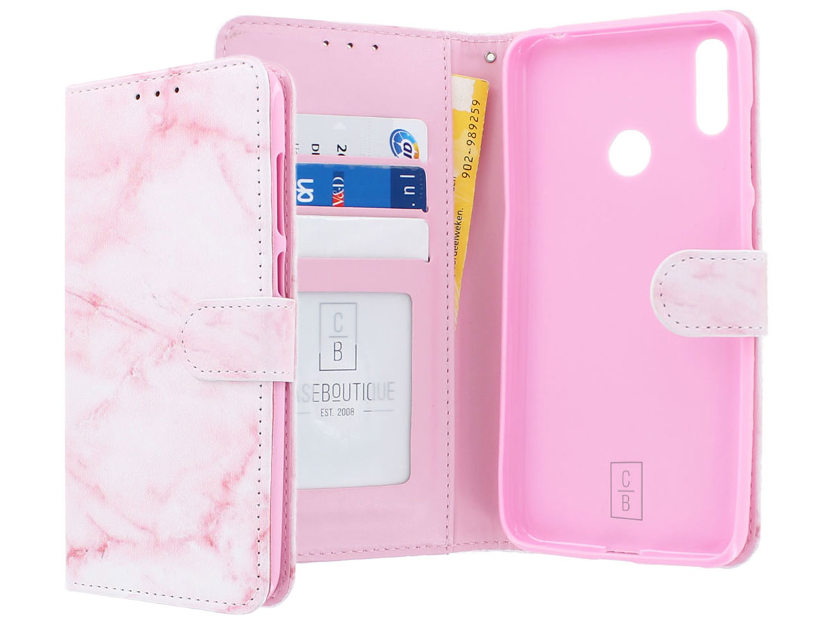 Book Case Mapje Pink Marble - Huawei Y7 2019 hoesje