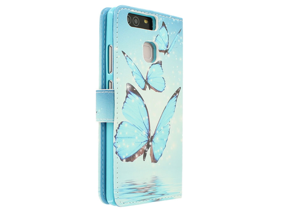 Blue Butterflies Bookcase - Huawei P9 Hoesje