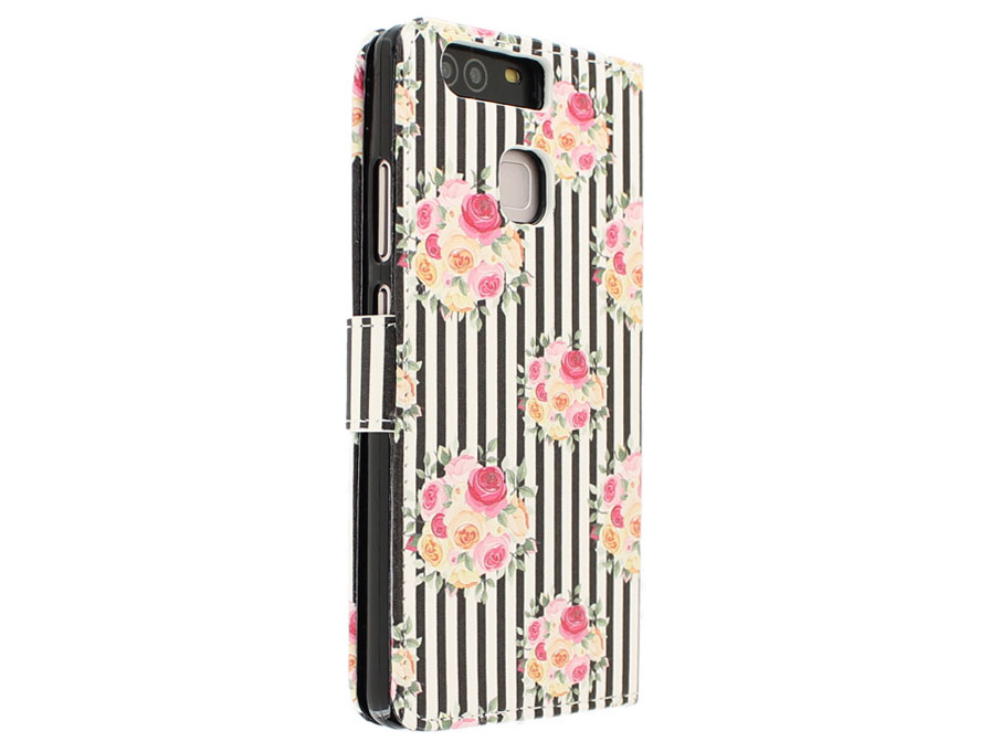 Striped Flower Bookcase - Huawei P9 Hoesje