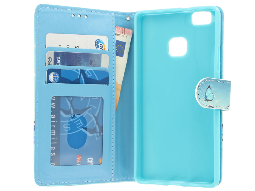 Blue Butterflies Bookcase - Huawei P9 Lite Hoesje