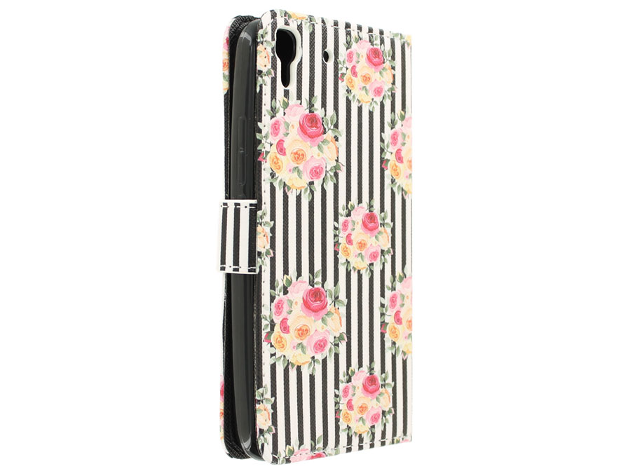 Flower Stripes Book Case - Huawei Y6 Hoesje