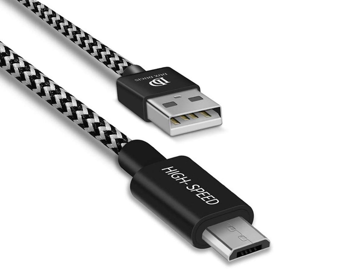 Micro-USB Kabel Kort 25cm - Nylon Geweven Zwart