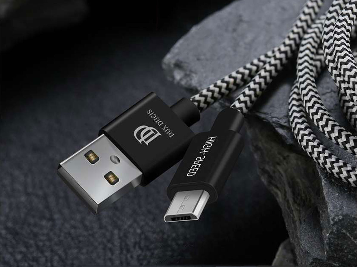 Micro-USB Kabel Kort 25cm - Nylon Geweven