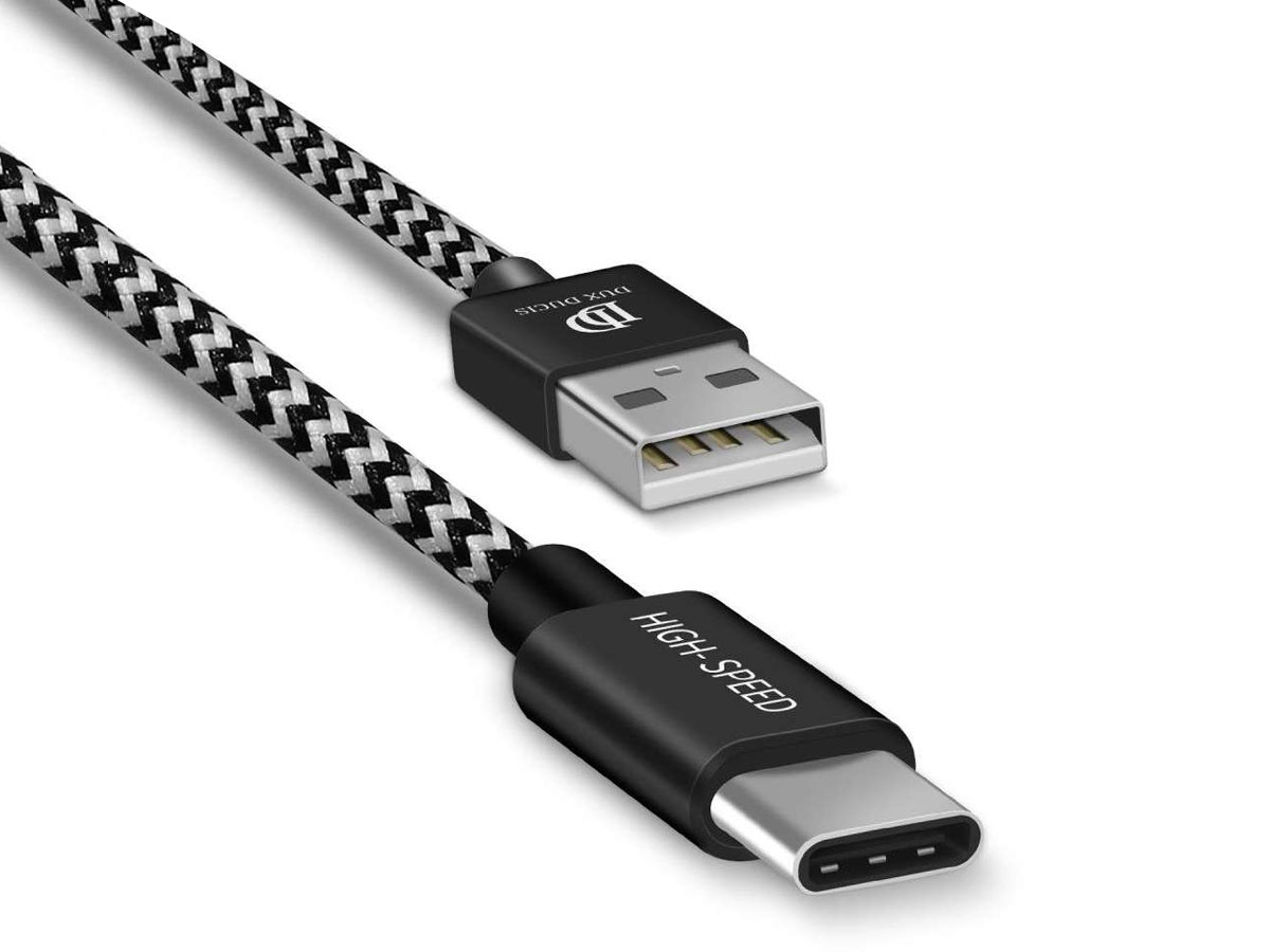 USB naar USB-C Kabel 100cm - Nylon Geweven Zwart