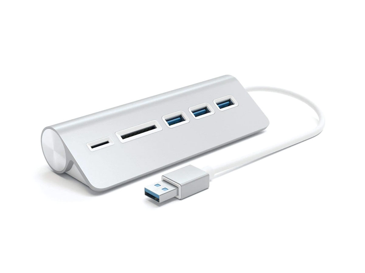 Satechi Aluminium USB-A Hub en Kaartlezer - Zilver